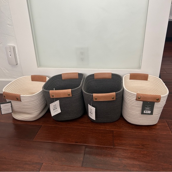 NEW threshold cotton blend rope storage bins white gray Medium bundle of 4 - Picture 1 of 5